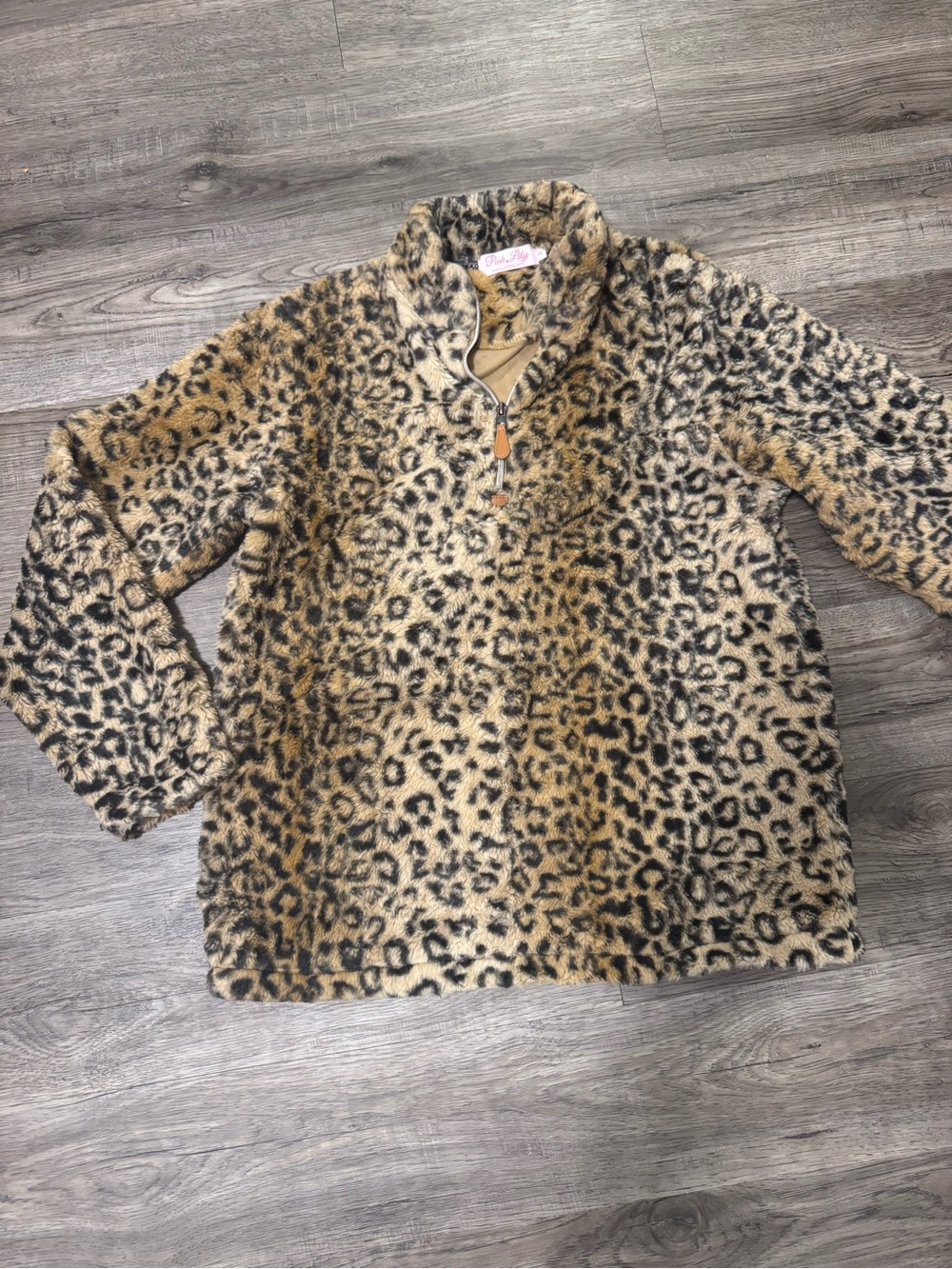 Pink Lily Leopard Faux-Fur Half-Zip Jacket - Tan & Black - Picture 2 of 4